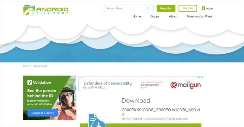 الواجهة الرئيسية لموقع Android File Host